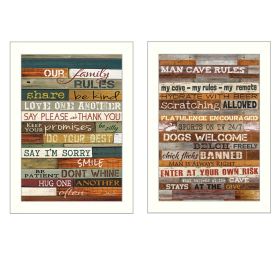 "Family and Man Cave Rules Collection" 2-Piece Vignette By Marla Rae, Printed Wall Art, Ready To Hang Framed Poster, White Frame