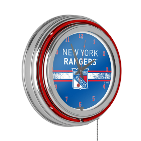 NHL Chrome Double Rung Neon Clock - New York Rangers√Ø¬ø¬Ω